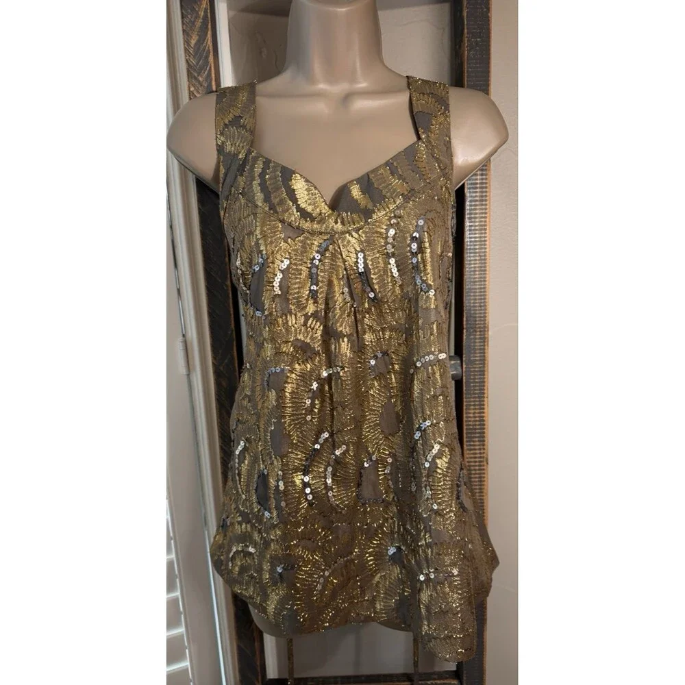 MISS ME Silk blouse fully lined Gold and Silver accents, Amazing! Sz L